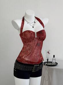 Elamini Women's Sexy Printed Spaghetti Strap Camisole - Red - View 4