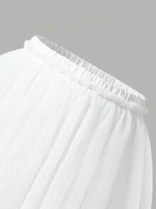 1 Pc Tween Girls Fashion White Leggings With Lace Skirt Decor,Elastic Waist 3/4 Length Knit Tights For Dance,Photo Shoots,Travel & Daily Wear,Autumn - White - View 6