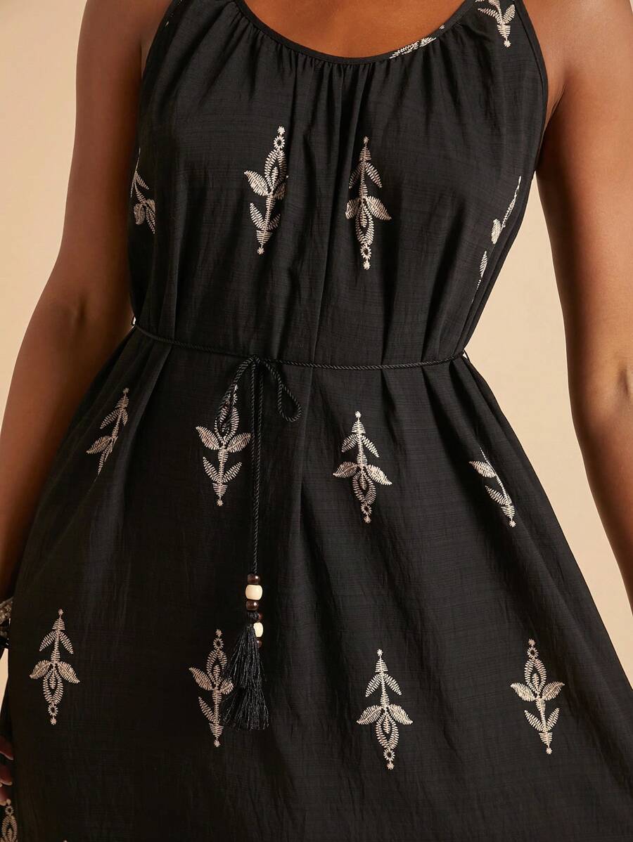 Travachic Women's Holiday Plant Print Ruffle Hem Spaghetti Strap Dress,Fall Women Clothes,Autumn Clothes,Fall Dresses For Women ,Fall Outfits Women,Fall Outfits, Modest Dresses For Women,Old Money Style Women