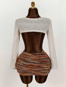 Amplova 复古美式美拉德修身性感紧身迷你裙 - 鏽棕色 - 查看 4