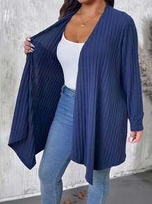 EMERY ROSE Plus Size Women Asymmetrical Hem Loose Casual Commute Outerwear Cardigan Fall Winter Cloth For Women Autumn