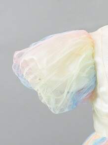 女婴渐变色公主薄纱连衣裙，新款时尚泡泡袖公主裙 - 彩色 - 查看 5