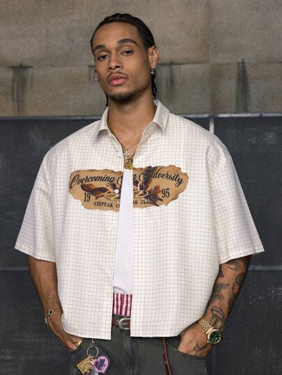  قميص كاجوال قصير الأكمام بطبعة شارك من نوع AXEPEAK ملابس الشارع الكاجوال والفينتاج للرجال