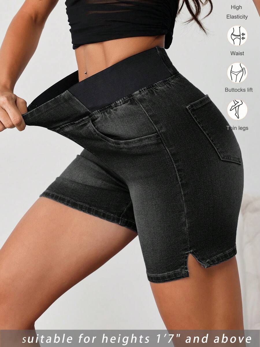 SHEIN Tall Shorts vaqueros ajustados de mujer de talle alto, azul