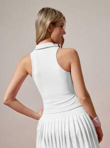 CourtClass Women's Fitted Sleeveless Sport Polo Shirt For Tennis And Outdoor Exercises, Pink Tennis Dress Golf Tennis Dress Tennis Clothes For Women Golf Tops For Women Tennis Top - White - View 2