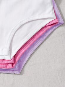 SHEIN 3pcs Tween Girls Set Of Casual Cap Sleeve Rompers - Multicolor - View 6