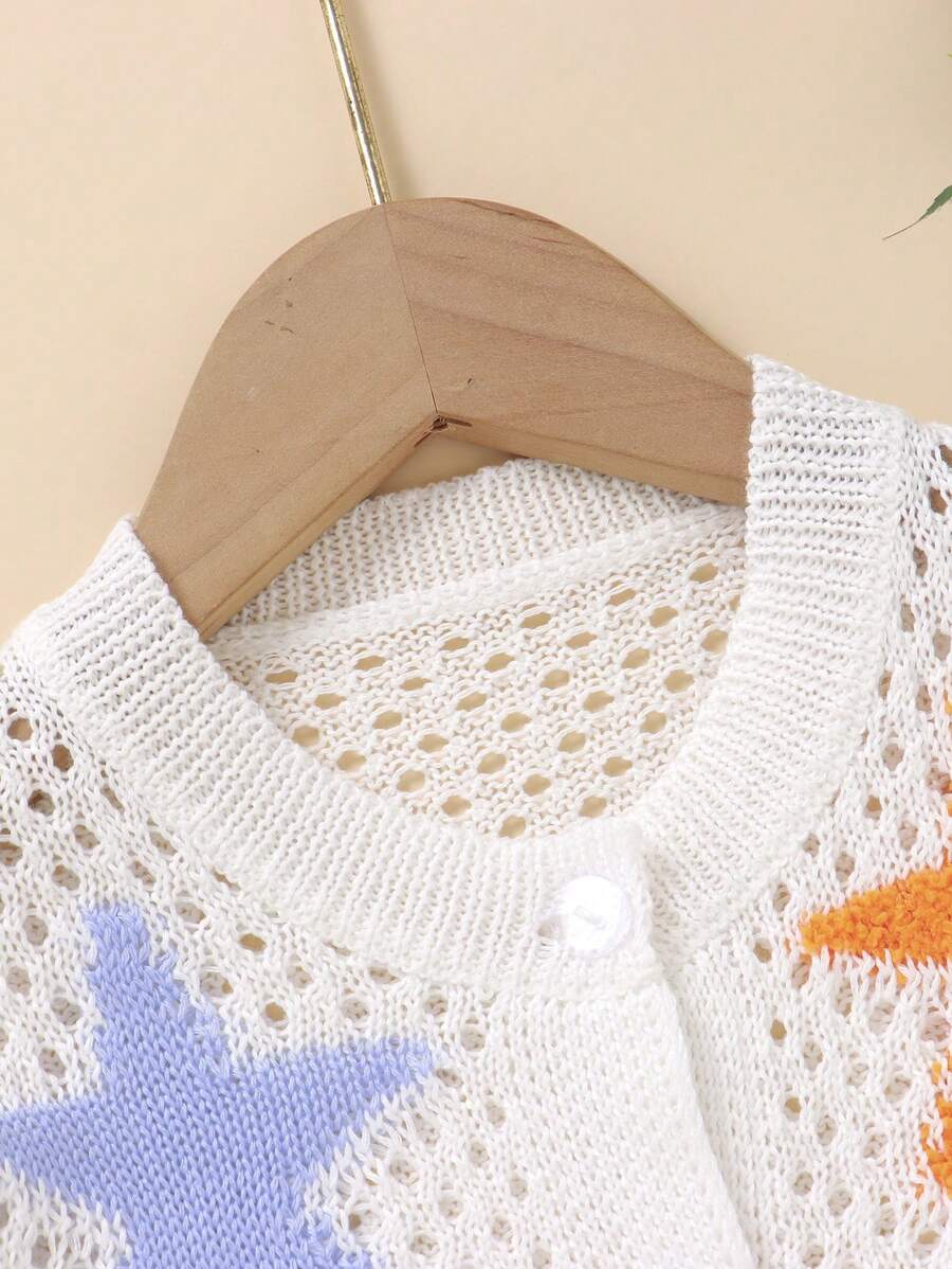 Kleine Mädchen Strickjacken & süßer Seestern Muster Hohlstrick Rundhals Pullover, weich & bequem geeignet für Alltag, Ausflüge, Reisen, Feiertage, Zuhause, Kinderstube, Spielen, Schule