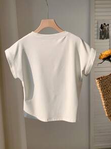 SHEIN EZwear T-shirt ample à col rond manches courtes court décontracté minimaliste pour femmes