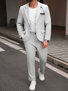 Manfinity Mode 大码男士两件套泼墨印花翻领长袖西装外套和裤子