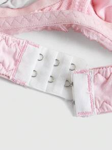 ROMWE Kawaii Cute Bunny Embroidery Plush Non-Wired Bra And Panty Set, For Valentine's Day