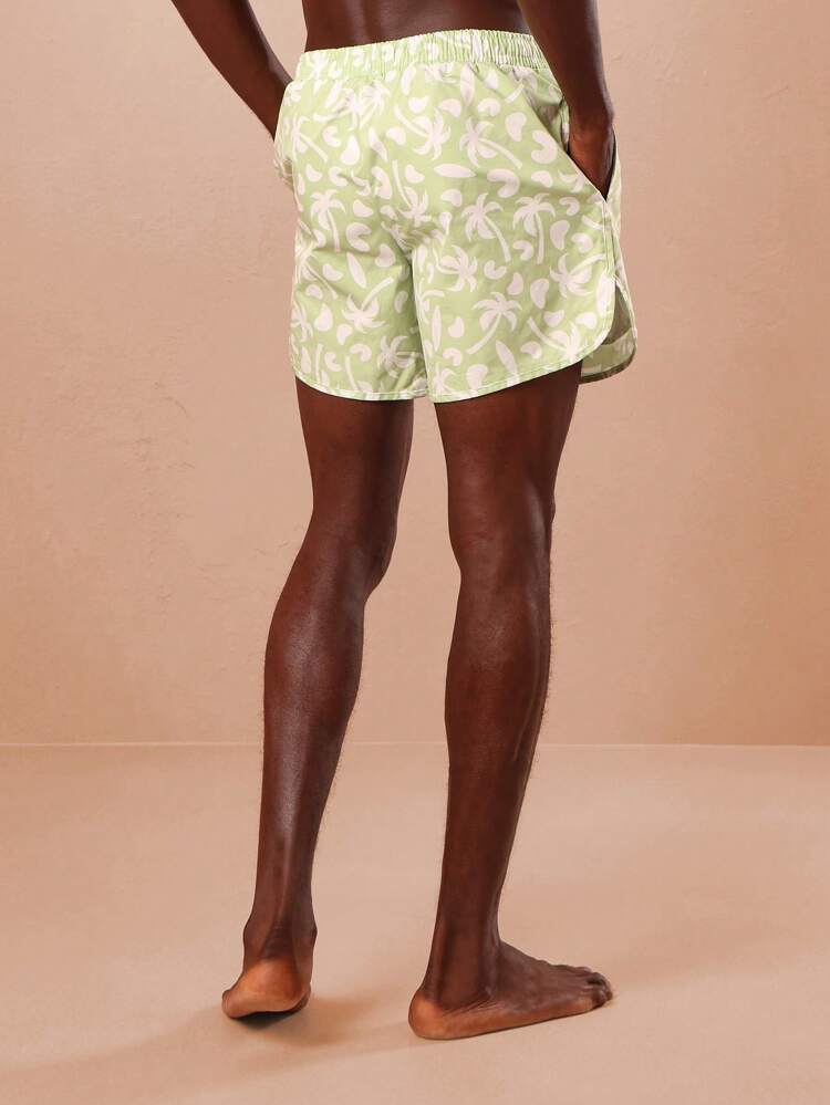 Palm Print Hawaiian Style Casual Beach Shorts