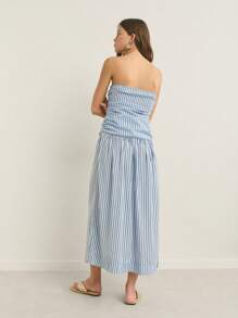 Nöista Vestido largo con hombros descubiertos y rayas, top fruncido, estilo veraniego, falda suelta casual para uso diario