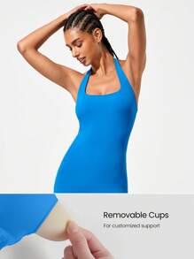 GLOWMODE 24" FeatherFit™-Air Easy Glow Butt Scrunch Removable Cups Halter Neck Low Back Cutout Bodysuit Romper Low Impact Yoga Pilates Studio Daily Casual Wear