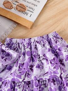 Tween Girls 2pcs Printed Crop Top And Mini Skirt Set - Purple - View 7