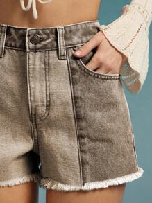 WESTFADE High Rise Western Tonal Patchwork Distressed Hem Denim Jean Cowgirl Shorts Spring Break Summer Beach Vacation