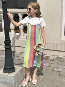 Vestido de verão casual com alças coloridas para meninas adolescentes - Multicolorido - Ver 1