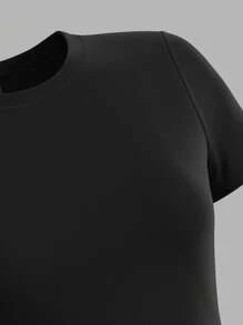 SHEIN PETITE 2pcs Pack Basic Round Neck Short Sleeve T-Shirt, Casual And Minimalist, Spring/Summer Base Layer, Autumn/Winter Base Layer Suitable For Going Out