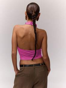 MUSERA Draped Halter-Neck Top Romantic Festival Holiday Western Night Out Going Out Tops Club - Hot Pink - View 2