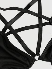 ROMWE Grunge Punk 哥特朋克音乐节镂空十字五角星吊带性感连体衣 - 黑色 - 查看 4