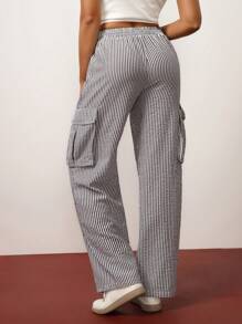 Hanevo Women's Elegant Striped Casual Sports Pants - Black and White - View 5