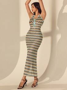 Almamuse Women's Elegant Fitted Sleeveless Knitted Vacation Dress, Casual - Multicolor - View 6