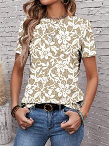 EMERY ROSE Casual Elegant Floral Graphic Round Neck Loose Fit Women T-Shirt