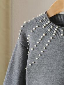 LMoss Kids 2件套少女纯色圆领修身毛衣和迷你裙 - 灰色 - 查看 4