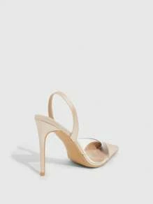 CUCCOO SZL 香槟色缎面与透明TPU拼接优雅性感时尚尖头镂空高跟鞋 - 香檳色 - 查看 10