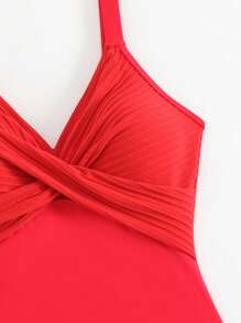 Swim Vcay 1件条纹特殊面料交叉连体泳衣 - 紅色 - 查看 5