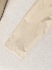 Tween Girl Fashionable Casual Hooded Long Drawstring Waist Versatile Jacket, Suitable For Spring & Autumn Daily Fall Winter - Khaki - View 3