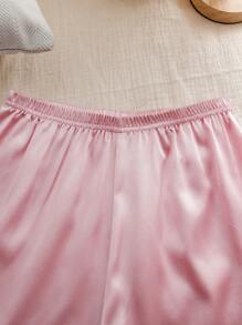 2 Stücke/Set Tweens Mädchen Minimalistisch Cartoon Kaninchen Reißverschluss Vorne Kurzarm Top + Shorts Set, Lässig und bequeme Pyjamas