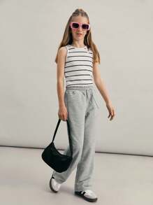 SHEIN Tween Girl Knit Loose Straight Leg Sweatpants