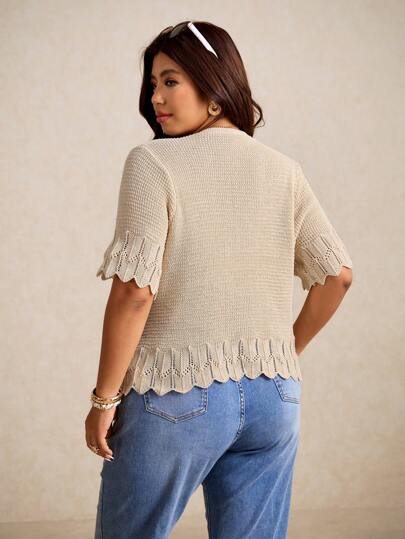 Elaquor Áo len cardigan đơn hàng khuy đơn giản cổ chữ V đơn giản cho nữ phong cách nghỉ dưỡng thường ngày cỡ lớn