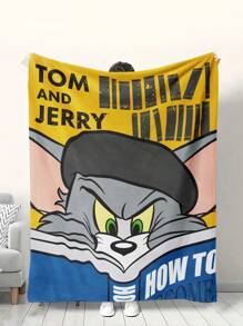 TOM & JERRY X SHEIN Cat Pattern Fluffy Coral Fleece Blanket For Office Nap, Throw Blanket, Soft Warm Cozy Sofa Blanket, Lightweight Skin-Friendly Blanket For Home, Travel, Gift - Yellow - View 2