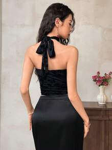 EastFlair Canotta elegante da donna con collo a lupetto, senza maniche, in jacquard, slim fit, adatta per l'estate