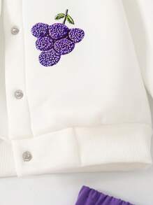 Elladie kids 年轻女孩葡萄印花长袖运动衫外套和百褶迷你裙两件套服装，可爱又甜美的风格 - 彩色 - 查看 5