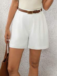 EMERY ROSE Women's Solid Color Loose-Fitting Casual Shorts With Pockets, Versatile Summer Women's Shorts, White Housework Shorts - White - View 8