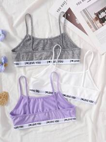SHEIN Conjunto de 3 peças de sutiã esportivo casual minimalista com letras gráficas, macio e confortável para meninas adolescentes