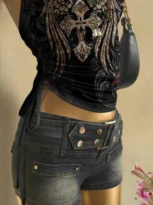 Attitoon 女士翼形印花抽绳侧抹胸短款上衣，性感西部风上衣 - 彩色 - 查看 7