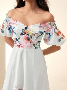 Anewsta Váy in hoa thanh lịch cho nữ, mùa xuân và mùa hè - trắng - Xem 7