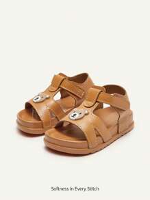 Cozy Pixies 1 双可爱夏季幼儿钩环棕色熊猫图案休闲舒适软底轻便平底凉鞋 - 棕色 - 查看 6