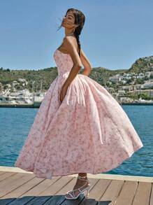 Enchnt Spring/Summer Romantic Women's Pastel Pink Floral Print Strap Princess Maxi Dress,Sweet&Elegant For Vacation&Date&Holiday&Party&Graduation&Wedding Guest&Beach,Prom Dress,Summer Dresses For Women,Sun Dresses For Women,Summer Clothes