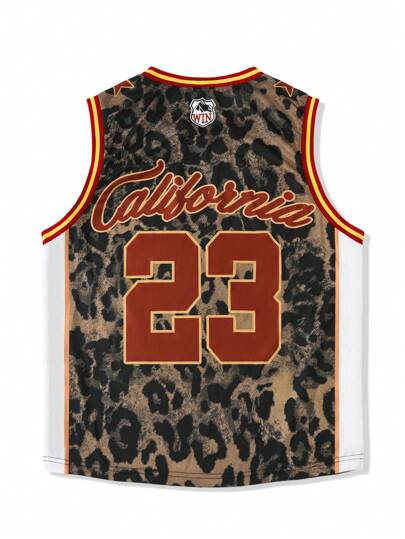 Street Life Top sans manches avec imprimé nom de ville et imprimé léopard pour femmes grandes tailles, convient pour le port quotidien, printemps/été