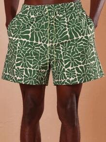 SUMWON Quần short đi biển họa tiết hoa Quần bơi mùa hè Quần bơi giải trí Quần áo đi nghỉ mát Quần áo mặc ở khu nghỉ dưỡng Quần short thường ngày cạp chun co giãn - màu xanh lá - Xem 7