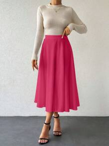 EURMUSE Chân váy xếp ly màu trơn thời trang thanh lịch cho nữ - Màu Hồng Tươi - Xem 4