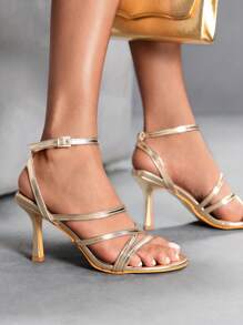 CUCCOO SZL 方头高跟水晶装饰夏季女士凉鞋 - 金色 - 查看 5