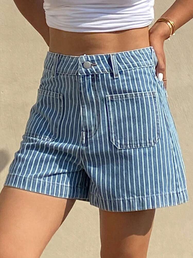 Women's Striped High Waist Casual Denim Shorts, Summer,Back To School Clothes Jorts