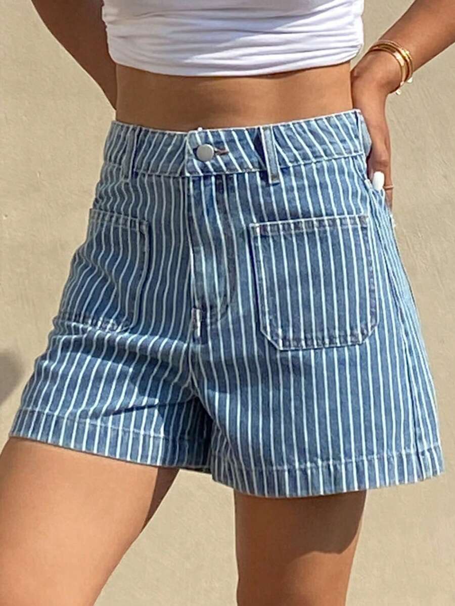 Livesso Damen gestreifte Jeans-Shorts mit hoher Taille, Lässig, Sommer, Rückkehr zur Schule Kleidung