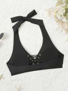 Swim SXY Plus Size Women Solid Color Vacation Bikini Top For Summer - Black - View 5