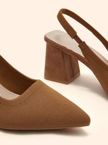 CUCCOO BASICS Brown Slingback Fashion Pointed Toe Thick Heels Women Shoes For Commuting,Dating,Parties,Vacation For Christmas Spring Shoes - Brown - View 4